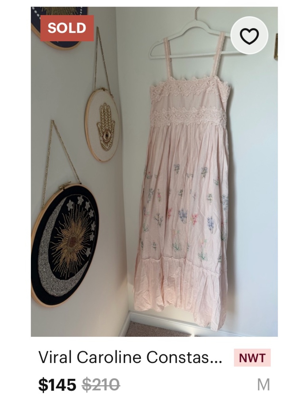 Caroline Constas 🔥 BlushPink Lace Bodice Floral Embroidered Guipure Maxi Sundres - Picture 6 of 12